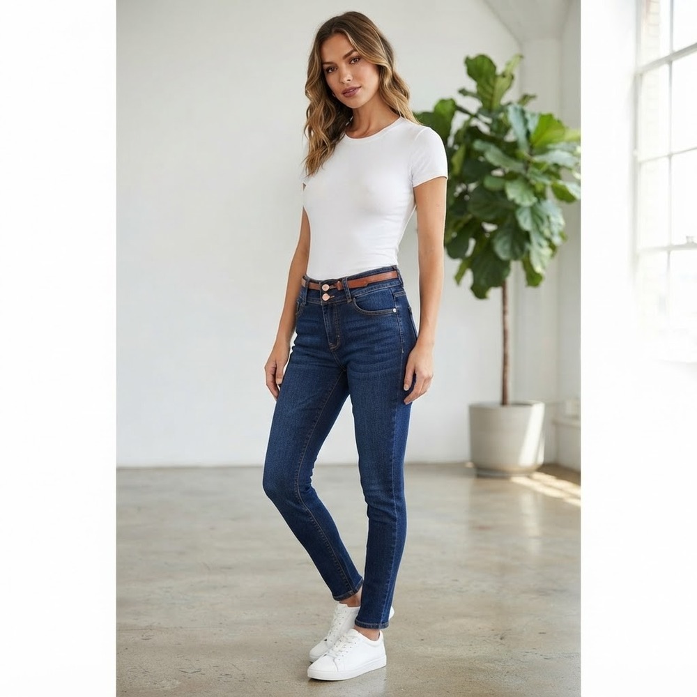 Ci Sono High Waisted Skinny Jeans Dark Wash Blue 3-Button Zip Fly Womens Size 5